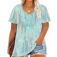 thumbnail image 1 of GaThRRgYP Women's Summer Short Sleeve Tops for Vacation,Women's Plus Size V-neck Printing Short Sleeve Solid Color Summer Base T-shirt Light Blue XXL, 1 of 4