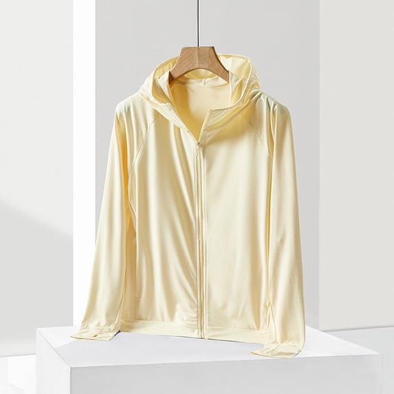 GaThRRgYP Women's Summer Sun Protection Jacket for Picnics,Woman Casual Solid Sports Hooded Long Sleeve Zipper Sun-proof High Elastic Yellow XXXXL
