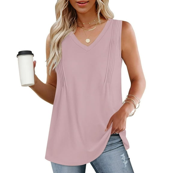 GaThRRgYP Women's Summer Tank Tops,Women's Sleeveless V-Neck Floral Top,Fashion Women's Spring/Summer Solid Color Casual V-neck Sleeveless Top Tank Top Pink S