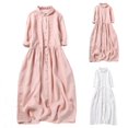 thumbnail image 1 of GaThRRgYP Women's Sundress Casual Comfortable,Women's Elastic Waist Loose and Comfortable Solid Color Doll Shirt Linen Dress White XL, 1 of 5