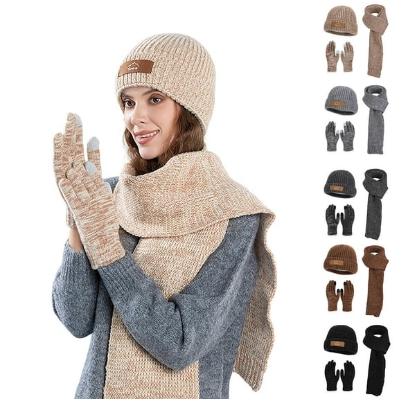 GaThRRgYP Women's Thick Winter Hat for Extreme Cold,A Three-piece Set Of Winter Hats Gloves and Scarves for Men and Women with Fleece Warm Ear-protecting Knitted Hats and Woolen Caps Gray Free Size