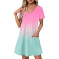 thumbnail image 1 of GaThRRgYP Women's Tiered Ruffle Short Sleeve Dress,Women's Fashion Summer Gradient Short-sleeved V-neck Casual Dress Hot Pink M, 1 of 8