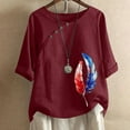 thumbnail image 1 of GaThRRgYP Women's Tops Dressy Casual Summer Blouse,Women's Cotton and Linen Printed T-shirt for Slimming and Casual Personality Printing Top for Women's Clothing Red XL, 1 of 3