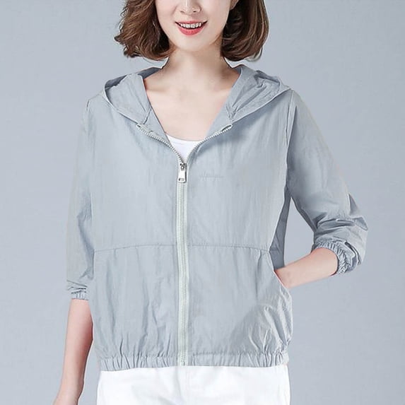 GaThRRgYP Women's UPF 50+ Long Sleeve Shirt Summer Sun Protection Clothing,Fashion Women's Summer Solid Color Loose Long Sleeve Hooded Outwear Tops Gray XXXXL