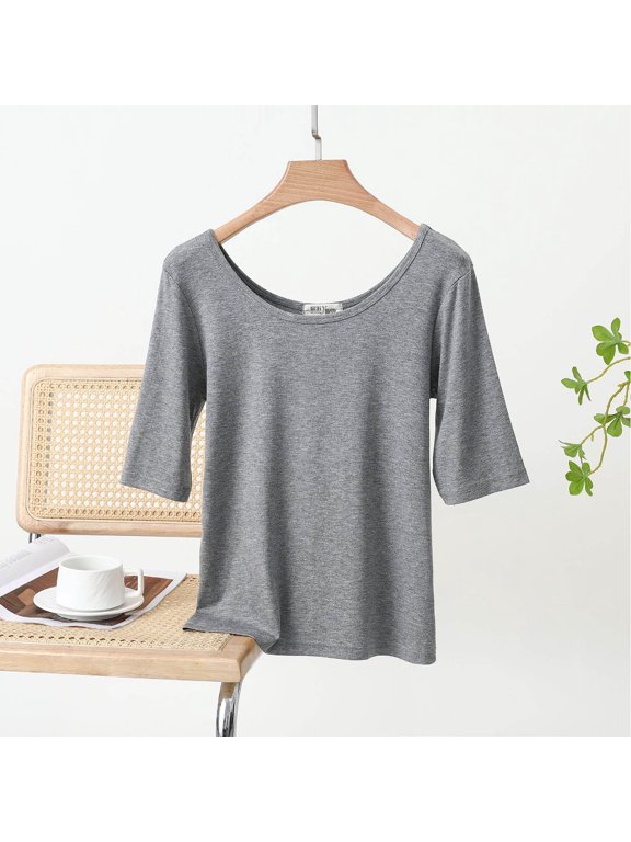Womens Floral Tops for $5 Tops,Fashion Women's Summer Casual Solid Color Loose 1/2 Sleeve Round-Neck Top Gray XL
