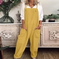 thumbnail image 1 of GaThRRgYP Womens Jumpsuits and Rompers Summer,Plus Size Rompers for Curvy Women Summer Fall,Womens Overalls Casual Loose Dungarees Romper Baggy Playsuit Cotton and Linen Jumpsuit Yellow M, 1 of 8