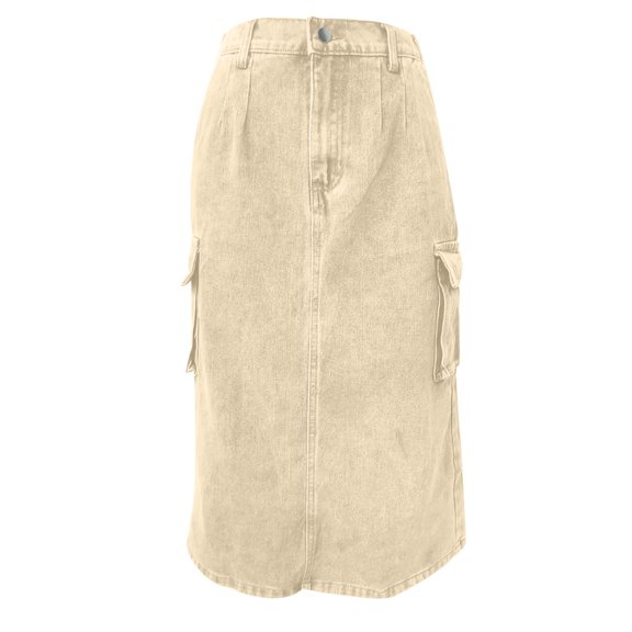 GaThRRgYP Womens Long Cargo Skirt with Pockets,Women's Spring and Summer Denim Work Dress Pocket Skirt Casual Mid-length Skirt