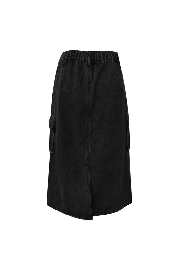Womens Long Cargo Skirt with Pockets,Women's Spring and Summer Denim Work Dress Pocket Skirt Casual Mid-length Skirt