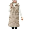 thumbnail image 1 of GaThRRgYP Womens Long Coats Sleeveless with Hooded,Fashion Women Pocket Coat Long Jacket Winter Sleeveless Down Cotton Waistcoat, 1 of 6