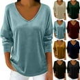 thumbnail image 1 of GaThRRgYP Womens Long Sleeve T Shirt,Women'S Solid-Color V-Neck Casual Long-Sleeved Pullover Top Wine L, 1 of 9