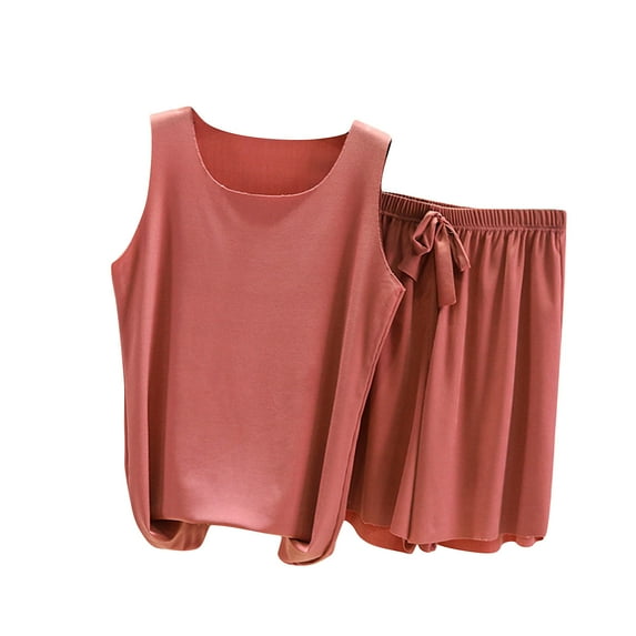 LEBONYARD Women's Shorts with a Stylish and Modern Twist,Women's Ice Silk Tank Top Summer Thin Loose Strap Solid Color Sleeveless Casual Two Piece Set