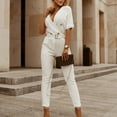 thumbnail image 1 of GaThRRgYP Womens Pants,Fashion Womens Solid Short Sleeve Zipper Bandage Pockets Button Jumpsuit, 1 of 1