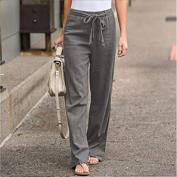 GaThRRgYP Womens Pants under $5,Women Casual Solid Color Bandage Pockets Elastic Waist Comfortable Straight Pants