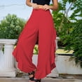 thumbnail image 1 of GaThRRgYP Womens Pants,Fashion Womens Casual Soild Color Elastic Ruffle Loose Pants Straight Wide Leg Trousers Pants, 1 of 6