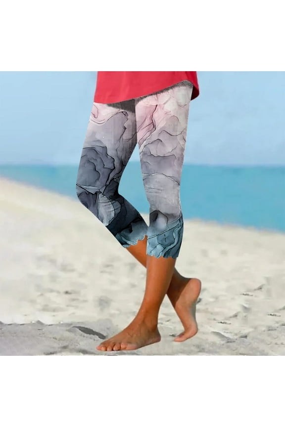 Womens Pants,Quality High Waisted Leggings for Women,Women's Summer Casual Elastic Waist Printed Cropped Beach Pants