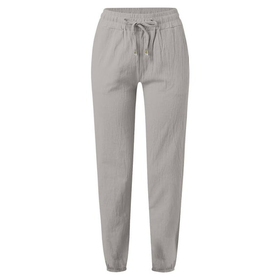 GaThRRgYP Womens Pants,Woman Solid Color Cotton and Linen Drawstring Elastic Waist Long Straight Pants