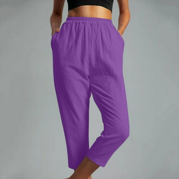 GaThRRgYP Womens Pants with Pockets,Women Casual Solid Color Pockets Elastic Waist Comfortable Straight Calf-Length Pants