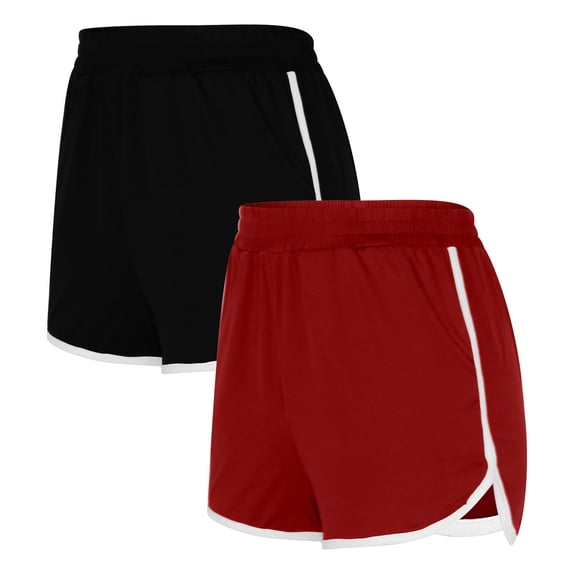 GaThRRgYP Womens Plus Shorts,Shorts for Women Plus Size Spring Summer,2PCS Solid Color Shorts for Women Loose Comfy Elastic Waist Yoga Athletic Pants Trendy Beach Shorts with Pockets Red L