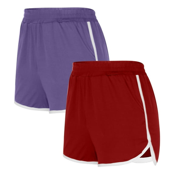 GaThRRgYP Womens Plus Size$5,Summer Shorts for WomenDeals,2PCS Solid Color Shorts for Women Loose Comfy Elastic Waist Yoga Athletic Pants Trendy Shorts with Pockets Purple M