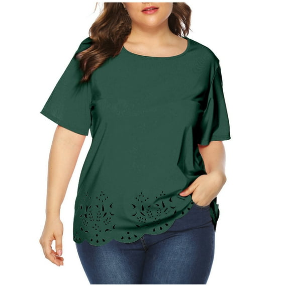 GaThRRgYP Womens Plus Size Clearance $5 Tops,Women's Plus Size Solid Color Tops Short Sleeve Round Neck Temperament and Leisure Shirt Tops