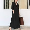 thumbnail image 1 of GaThRRgYP Womens Plus Size under $5,Women's Cotton Linen Turndown Collar Long Sleeve Pocket Loose Long Shirt Dress Black M, 1 of 8