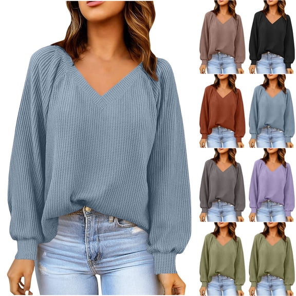 GaThRRgYP Womens Plus Size Long Sleeve Tunic Tops,Women's Casual V-neck Long-sleeved Pullover Sweatshirt Army Green S