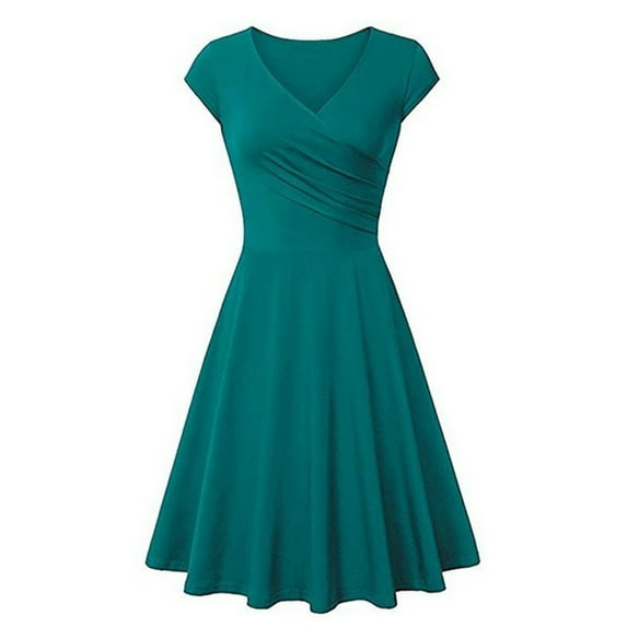 GaThRRgYP Womens Plus Size Short Sleeves Dress Clearance,Women's Summer Casual Solid Color Casual Short Sleeve V-Neck Loose Dress