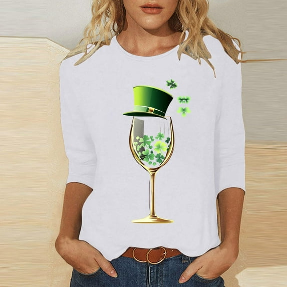 GaThRRgYP Womens Plus Size Tops,Sweatshirts for Women Oversized,Women's St. Patrick's Day Printed Crew Neck 3/4 Sleeve T-Shirt Loose Tops White XXL