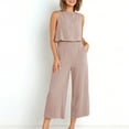 thumbnail image 1 of GaThRRgYP High Waisted Wide Leg Jeans,2PC Fashion Woman Round Neck Sleeveless Blouse +Loose Pockets Pants Sets, 1 of 8
