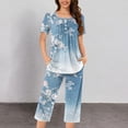 thumbnail image 1 of GaThRRgYP Womens Sets Clearance,2PC Women's Solid Color V Neck Lace Splicing Short Sleeve Sleepshirt and Pants Sets Loungewear Pajamas with Pockets Blue XXL, 1 of 5