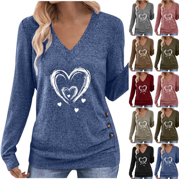 GaThRRgYP Womens Shirts Long Sleeve Ladies Tops,Womens Casual Fashion Printing V-neck Fall/Winter Long Sleeve Blouses Shirts Top Coffee L