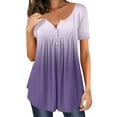 thumbnail image 1 of GaThRRgYP Womens Shirts Short Sleeve,Dressy Blouses for Women,Womens Summer Casual V- Neck Hide Belly Short Sleeve T- Tunic Blouses Purple S, 1 of 6