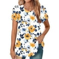 thumbnail image 1 of GaThRRgYP Womens Shirts Short Sleeve,Women's New Short Sleeve Round Neck Cover Casual Pleated Tunic Top Curved Hem Printed Fashion Top Multicolor XXL, 1 of 6