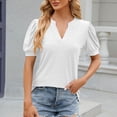 thumbnail image 1 of GaThRRgYP Womens Shirts,Women's Summer Solid Lace V-neck Bubble Short Sleeve Solid T-shirt Top, 1 of 4