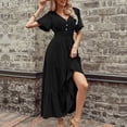 thumbnail image 1 of GaThRRgYP Womens Short Dresses Deals,Women's New Fashion Irregular Collar Button Long Sleeve Dresses Black M, 1 of 9