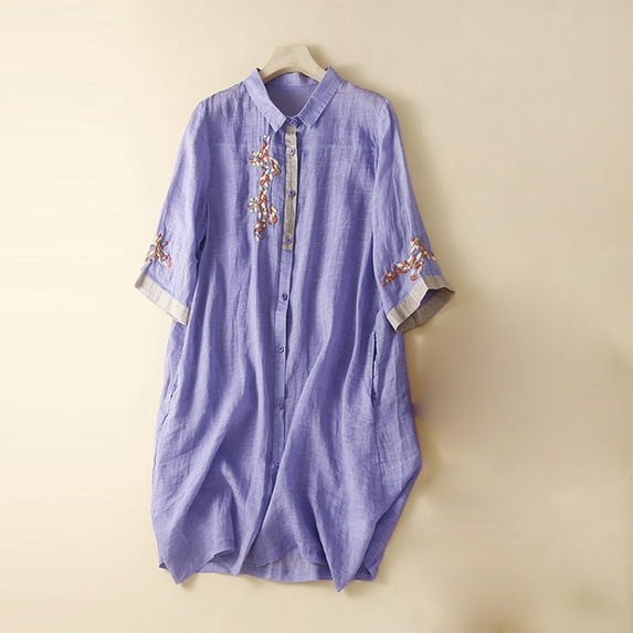 GaThRRgYP Womens Short Sleeve Dresses Clearance under $10,Women's Spring,Summer,and Retro Cotton and Linen Round Neck Travel Holiday Long Dress