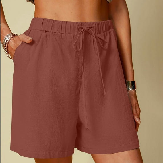 LEBONYARD Womens Shorts with Pockets,Women's Shorts for a Modern and Stylish Style,,Women's Linen Shorts Solid Color Comfortable Elastic Wide Leg Casual Shorts