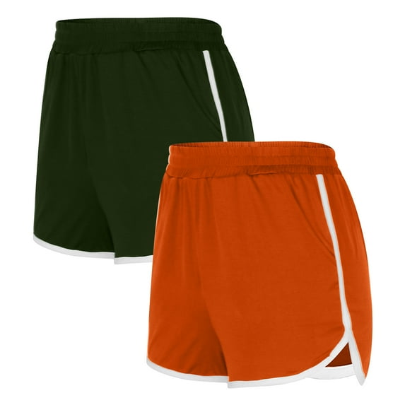 GaThRRgYP Womens Shorts with Pockets,Shorts for Women Plus Size Fashion Deals,2PCS Solid Color Shorts for Women Loose Comfy Elastic Waist Yoga Athletic Pants Trendy Shorts with Pockets Army Green XL