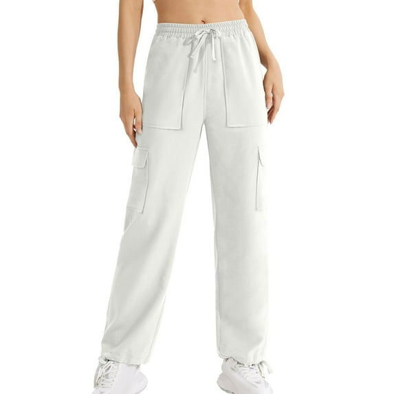 GaThRRgYP Womens Suit Pants on sales,Womens Casual Solid Color Pants Straight Wide Leg Trousers Cargo Pants with Pocket White XL