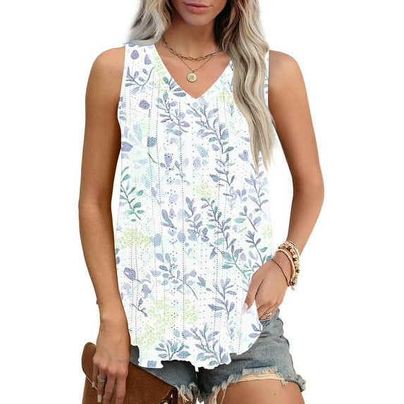 GaThRRgYP Womens Summer Casual Tank Tops,Summer Shirts for Women,Ladies' Casual and Fashionable Printed Round Neck Sleeveless Top White S