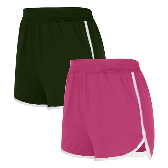 LEBONYARD Shorts for Women Plus Size,2PCS Solid Color Shorts for Women Casual Loose Comfy Elastic Waist Yoga Athletic Short Pants Trendy Beach Shorts with Pockets