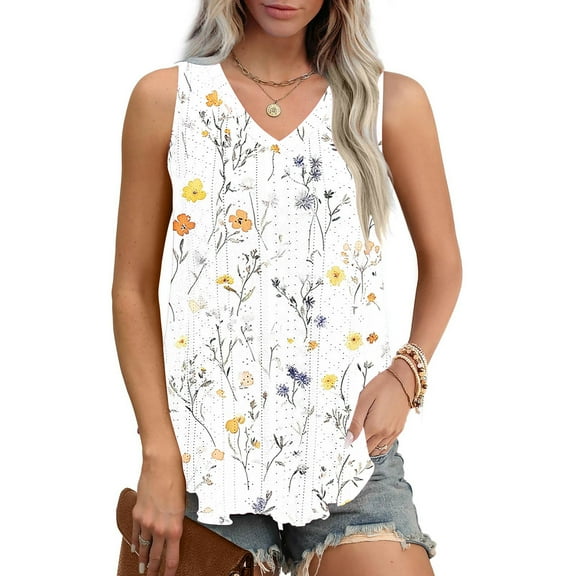 GaThRRgYP Womens Summer Tops Loose Fit,Women's Sleeveless Cut-Out TopLadies' Casual and Fashionable Printed Round Neck Sleeveless Top White XL