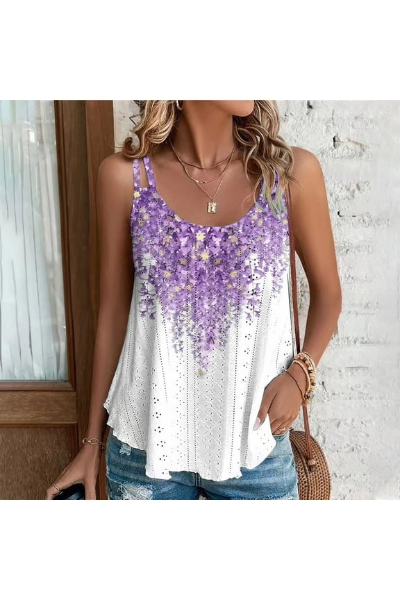 Black*Friday Discounted Items under $5 GaThRRgYP Womens Tank Tops Casual Sleeveless Tops,2025 Women's Spring and Summer New Tank Neck Print Casual Fashion Top Purple XXXL