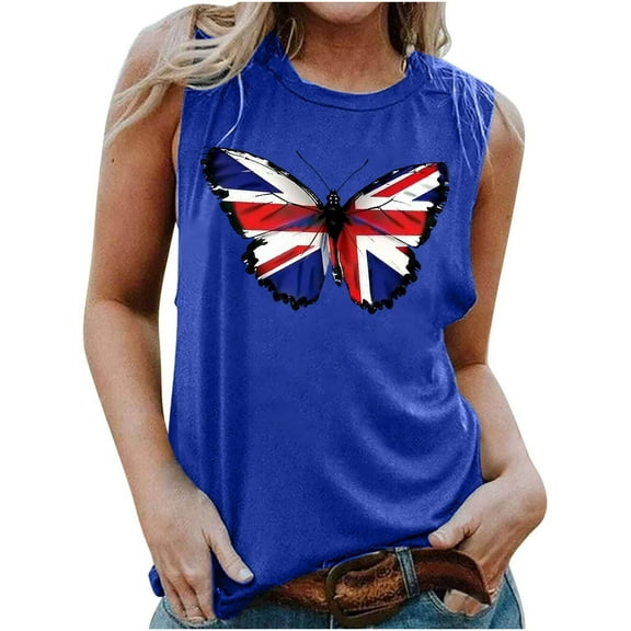 GaThRRgYP Womens Tank Tops Crewneck,Womens Summer Tops Sleeveless,Women's Fashion Casual Printed Sleeveless Blouse Round Neck Sexy Slim Pullover Blue L