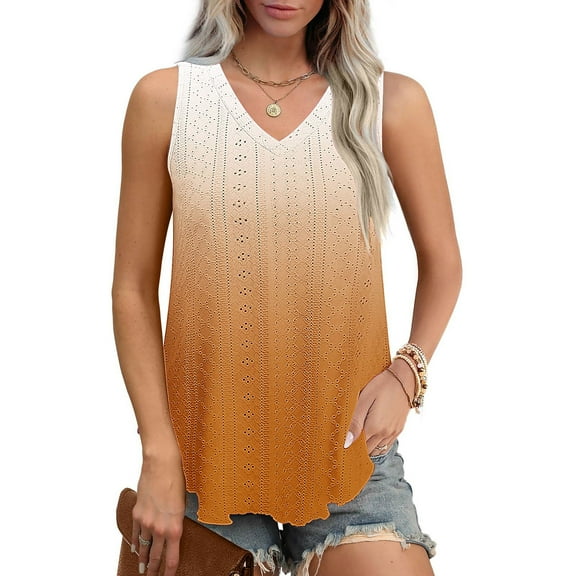 GaThRRgYP Womens Tank Tops V Neck Sleeveless Summer Shirts,Ladies' Casual and Fashionable Printed Round Neck Sleeveless Top Coffee L