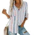 thumbnail image 1 of GaThRRgYP Going Out Tops for Women,Womens Blouses and Tops Dressy,Womens Fashion V Neck Striped Roll Up Sleeve Blouses Tops with Pocket Loose Shirt Sky Blue S, 1 of 9