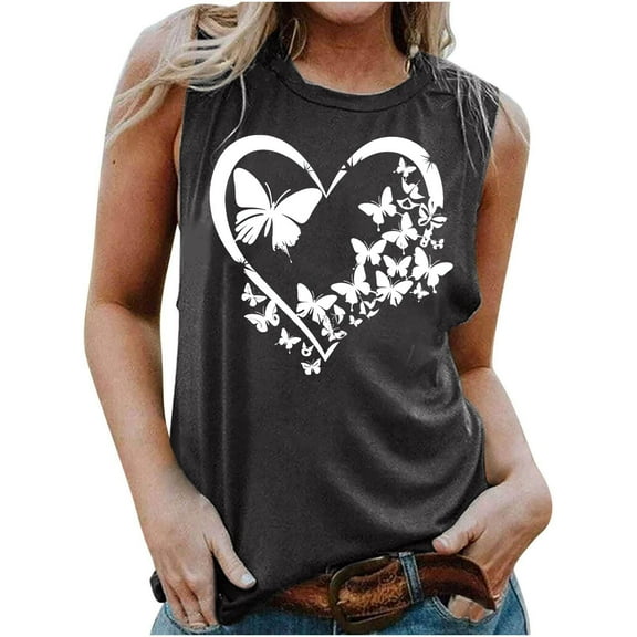 GaThRRgYP Womens Topsunder $5,Summer Tops for Girls,Women's Fashion Casual Printed Sleeveless Blouse Round Neck Sexy Slim Pullover Dark Gray XL