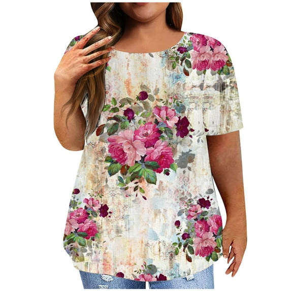 GaThRRgYP Womens Tops Clearance under $5,Plus Size Tops for Women Sexy Crewneck Blouse Lace Casual Loose Summer Short Sleeve Blouse Red XXXXXL