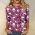 thumbnail image 1 of GaThRRgYP Womens Tops Long Sleeve Pullover,Fashion Women's Comfortable Round-Neck 3/4 Sleeve Print Casual T-shirt Blouse Pink S, 1 of 5