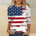 thumbnail image 1 of GaThRRgYP Womens Tops Plus Size,Ladies' Independence Day Printed Round Neck Three Quarter Sleeve 3/4 Sleeve T-shirt Loose White XXL, 1 of 5